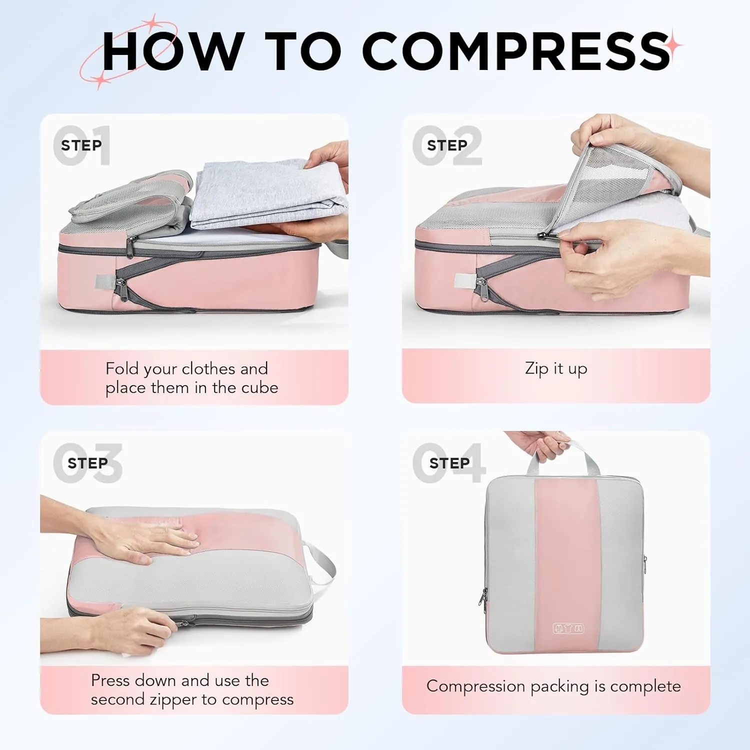 10 Set Compression Packing Cubes for Travel Essentials,Compressible Expandable Packing Cubes for Suitcase,OlarHike Luggage Organizer Bags for Travel,Handy Helper for Organizing Clothes(Pink)