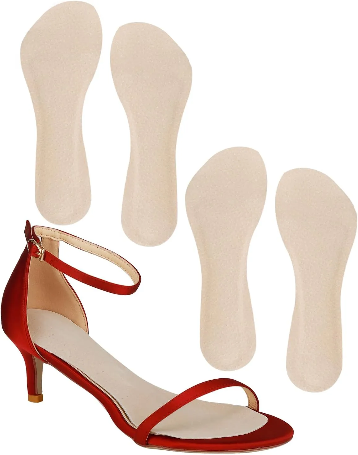 2 Pairs Pigskin High Heel Cushion Inserts, Adhesive Arch Support Sandal Inserts, Anti-Slip Shoe Inserts for Dress Shoes Flat Shoe Pain Relief, Leather Cushioning Heel Insoles for Boots