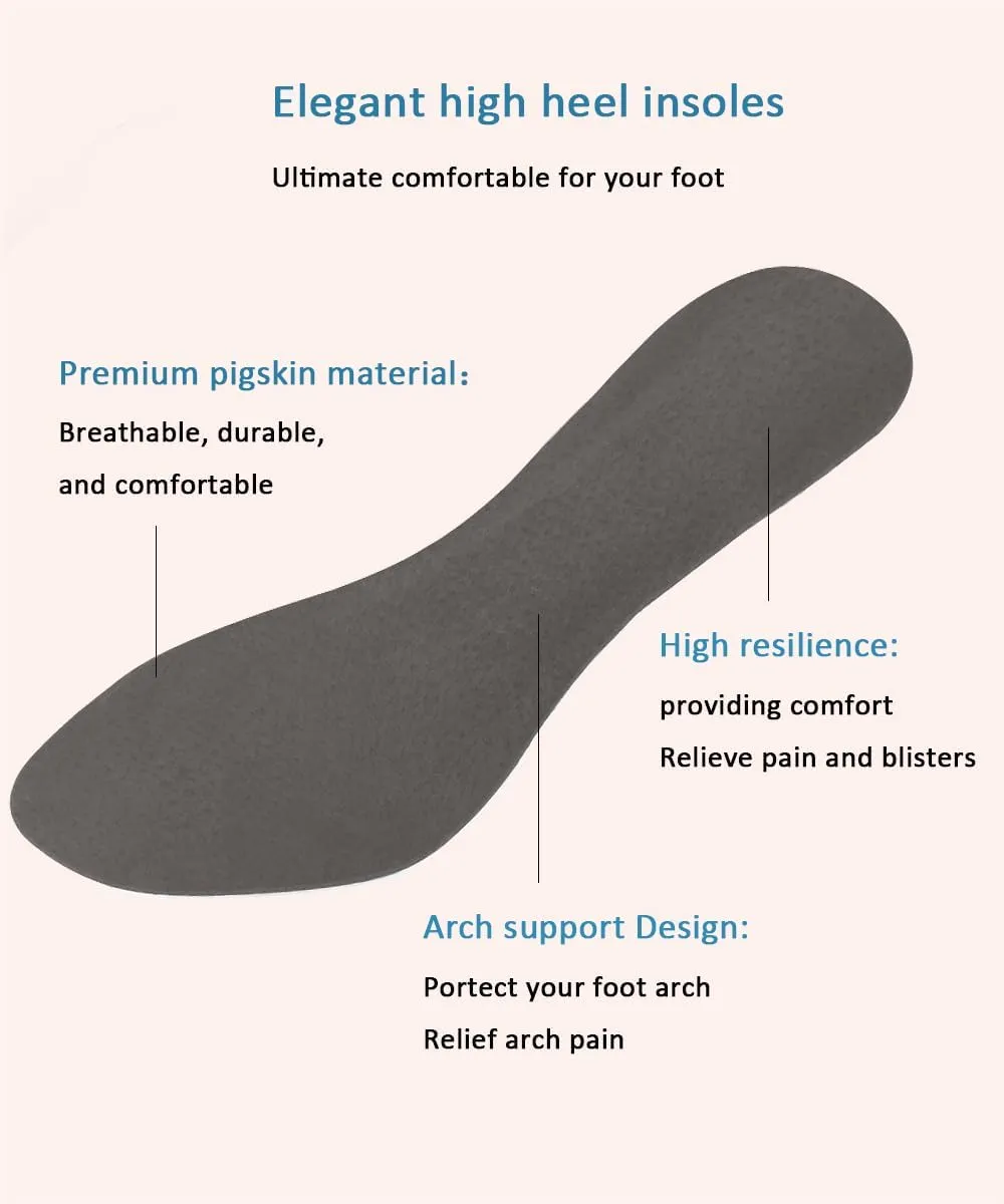 2 Pairs Pigskin High Heel Cushion Insoles, Adhesive Arch Support Sandal Inserts, Anti-Slip Shoe Dress Shoes Inserts Flat Shoe Pain Relief, Leather Cushioning Heel Insoles, L for 9.5-11 Women Shoes