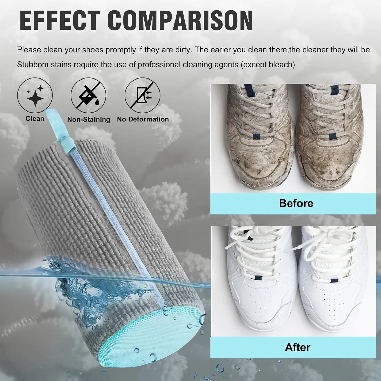 2Pcs Shoe Washing Machine Bag: Laundry Shoe Bag for Washer and Dryer Include Dust-Proof Shoes Bag - Reusable Shoe Cleaning Bag for Sneaker Tennis Shoes Unstain Cleaner Kit (Gray)