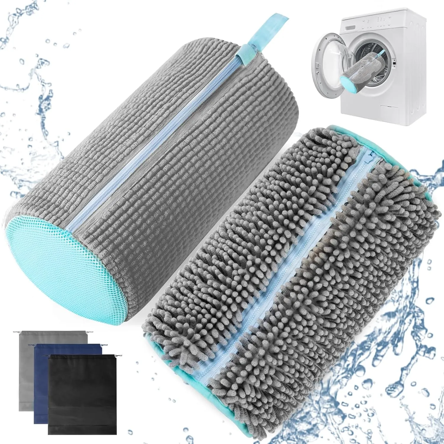 2Pcs Shoe Washing Machine Bag: Laundry Shoe Bag for Washer and Dryer Include Dust-Proof Shoes Bag - Reusable Shoe Cleaning Bag for Sneaker Tennis Shoes Unstain Cleaner Kit (Gray)