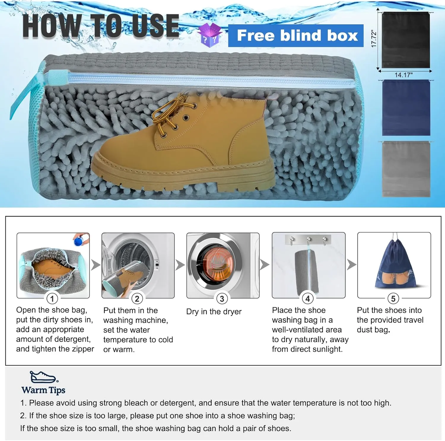 2Pcs Shoe Washing Machine Bag: Laundry Shoe Bag for Washer and Dryer Include Dust-Proof Shoes Bag - Reusable Shoe Cleaning Bag for Sneaker Tennis Shoes Unstain Cleaner Kit (Gray)