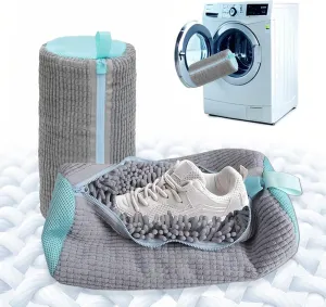 2PCS Shoe Washing Machine Bag, Laundry Shoe Bag for Washers and Dryers, Fluffy Fibers for 360° Wrap-around Cleaning, Reusable Laundry Shoe Bag for Washer and Dryer, Tennis Shoes, and Gym Shoes(Grey)