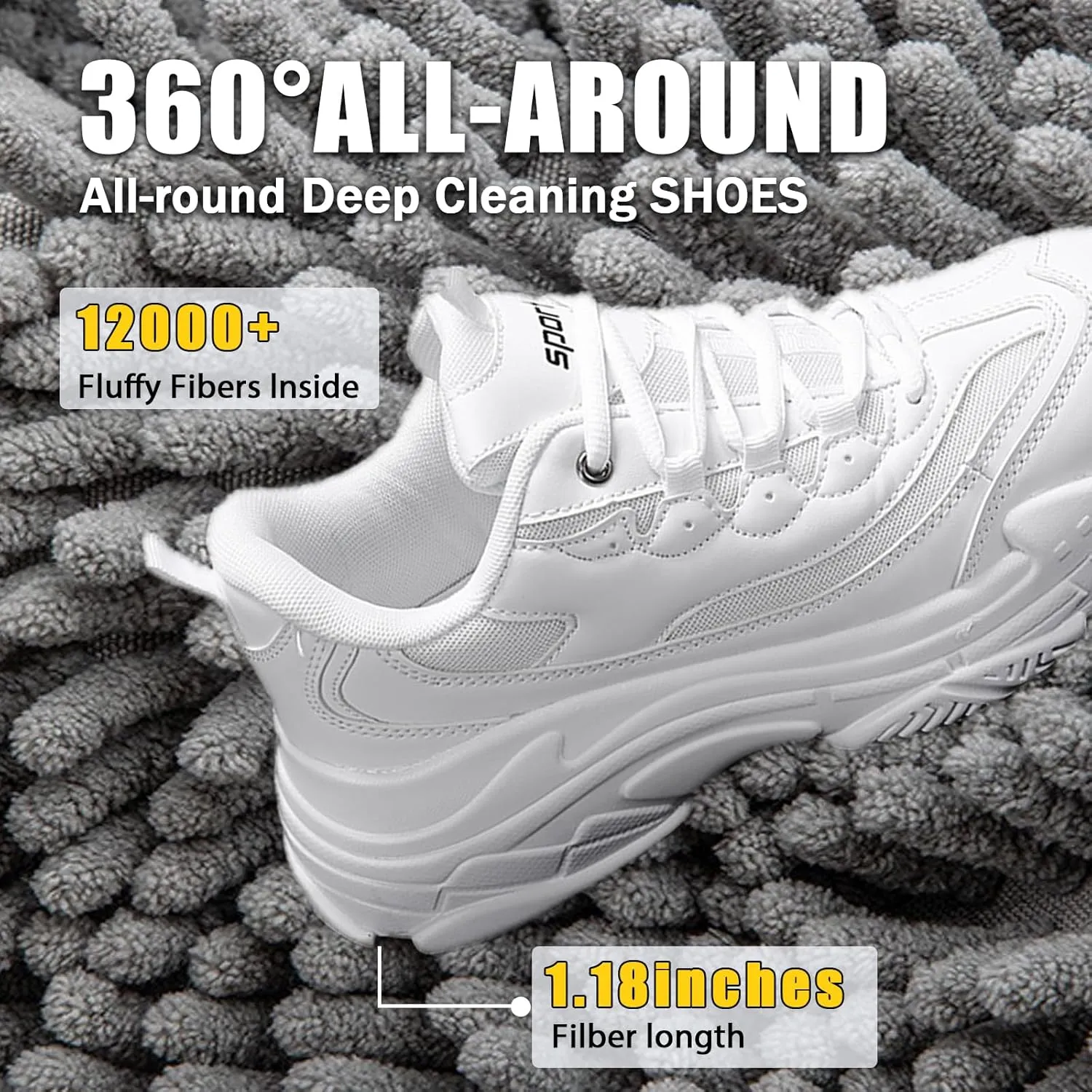 2PCS Shoe Washing Machine Bag, Laundry Shoe Bag for Washers and Dryers, Fluffy Fibers for 360° Wrap-around Cleaning, Reusable Laundry Shoe Bag for Washer and Dryer, Tennis Shoes, and Gym Shoes(Grey)