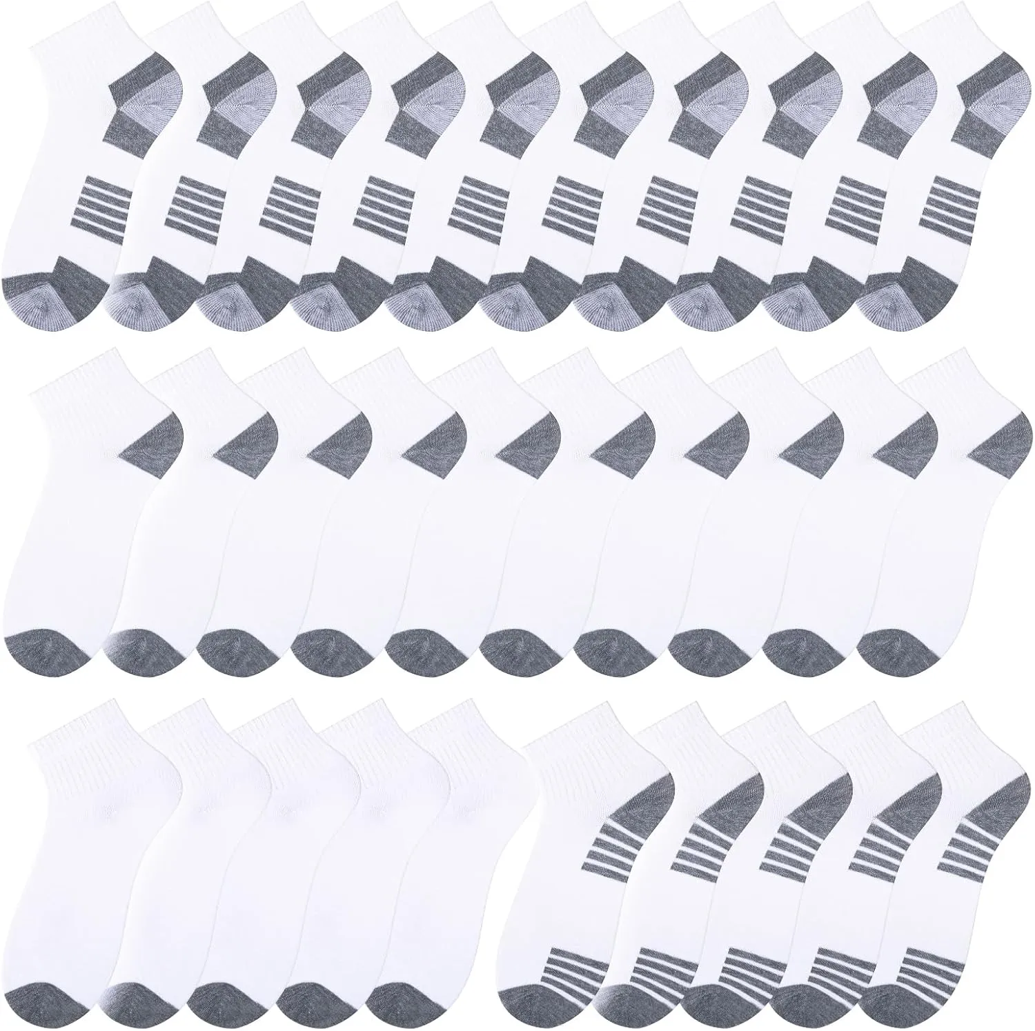 30 Pack 4 Styles Men's/Women's Ankle Socks Bulk - Breathable Thin Athletic Casual Socks, Fits Shoe Size 8-12