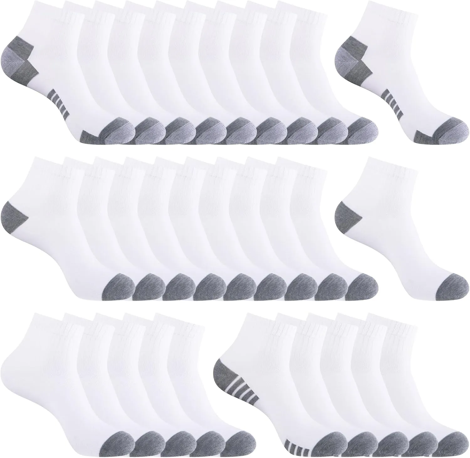 30 Pack 4 Styles Men's/Women's Ankle Socks Bulk - Breathable Thin Athletic Casual Socks, Fits Shoe Size 8-12