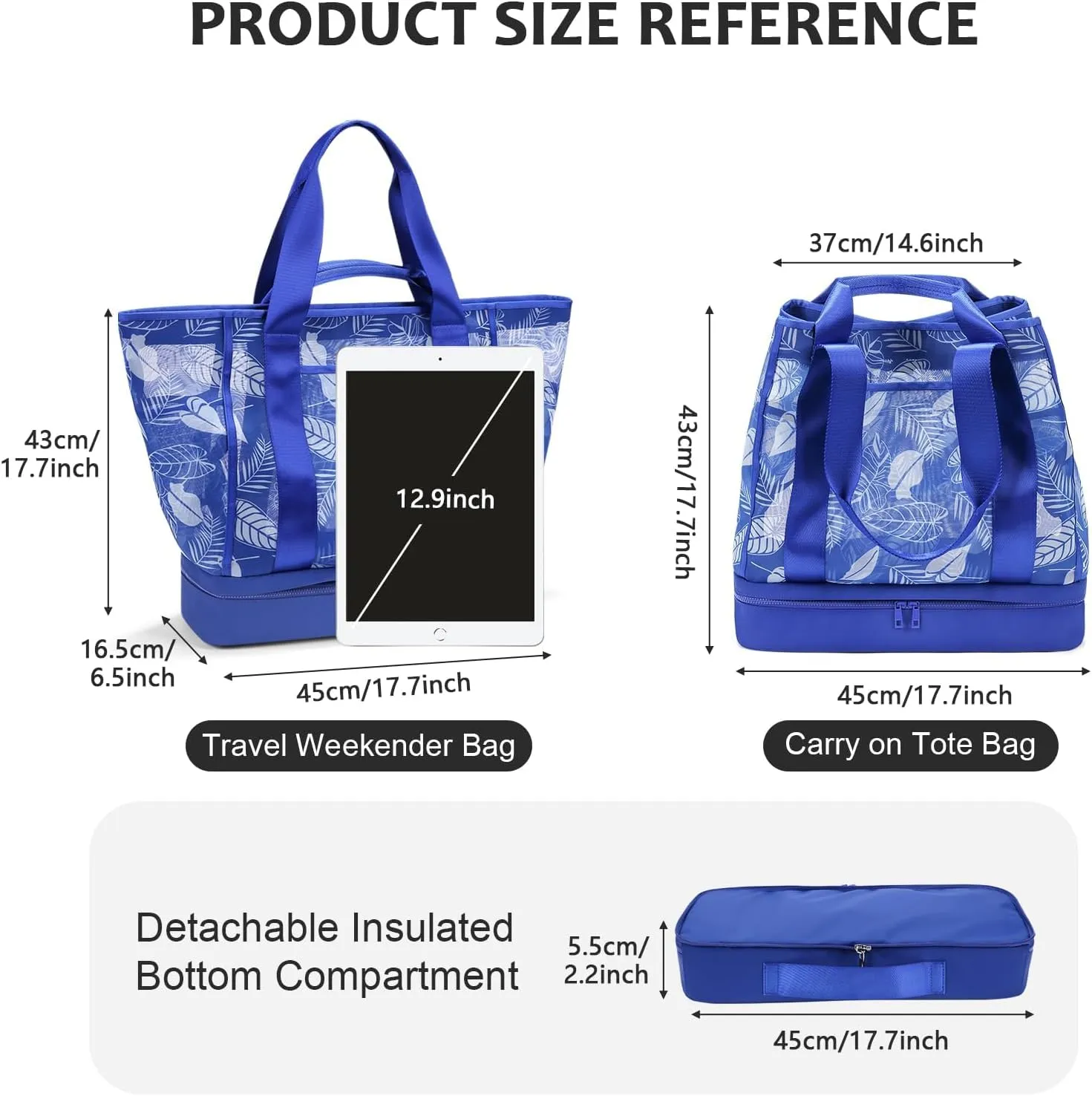 32L Mesh Tote bag, Breathable Beach Handbag with Removable Insulated Compartment