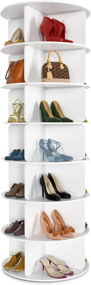 7 Tier Rotating Shoe Rack Tower, Free Standing 360° Shoe organizer Lazy Susan, Bag Display Rack Storage Round Carousel, Neat and Elegant Shoe Storage Solution