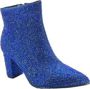 ABSOLEX Women Pointed Toe Rhinestone Block Medium Heel Ankle Booties