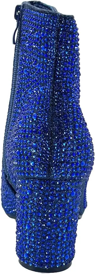 ABSOLEX Women Pointed Toe Rhinestone Block Medium Heel Ankle Booties