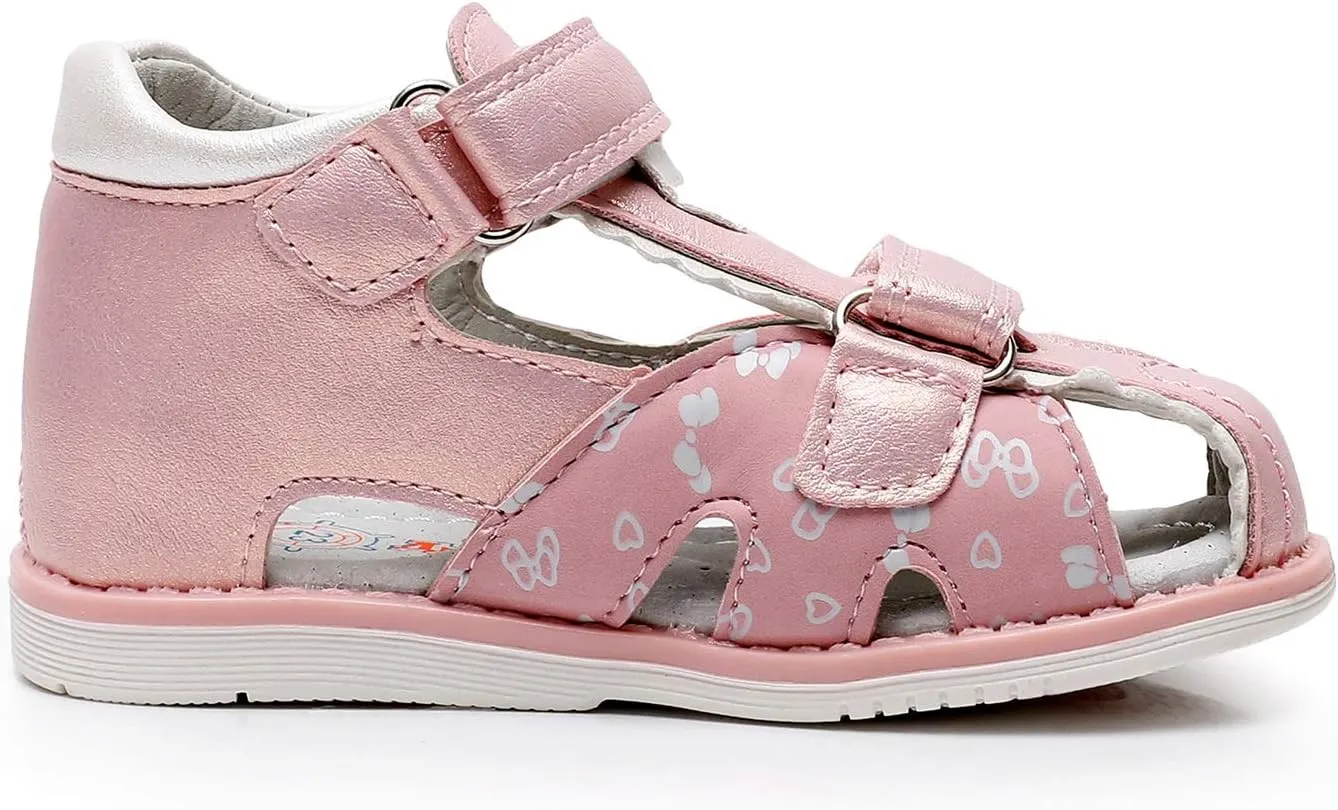 Ahannie Toddler Boys Girls Double Adjustable Strap Closed-Toe Orthopedic Sandals, Kids Summer Sandals with Arch Support