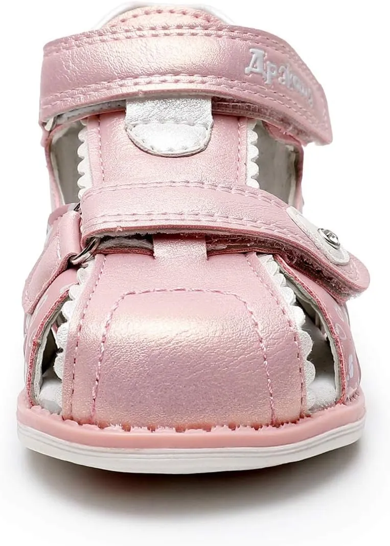 Ahannie Toddler Boys Girls Double Adjustable Strap Closed-Toe Orthopedic Sandals, Kids Summer Sandals with Arch Support