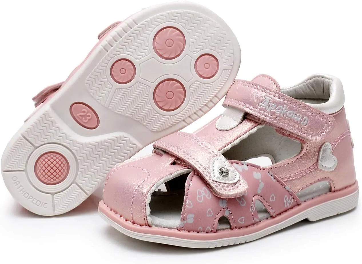 Ahannie Toddler Boys Girls Double Adjustable Strap Closed-Toe Orthopedic Sandals, Kids Summer Sandals with Arch Support