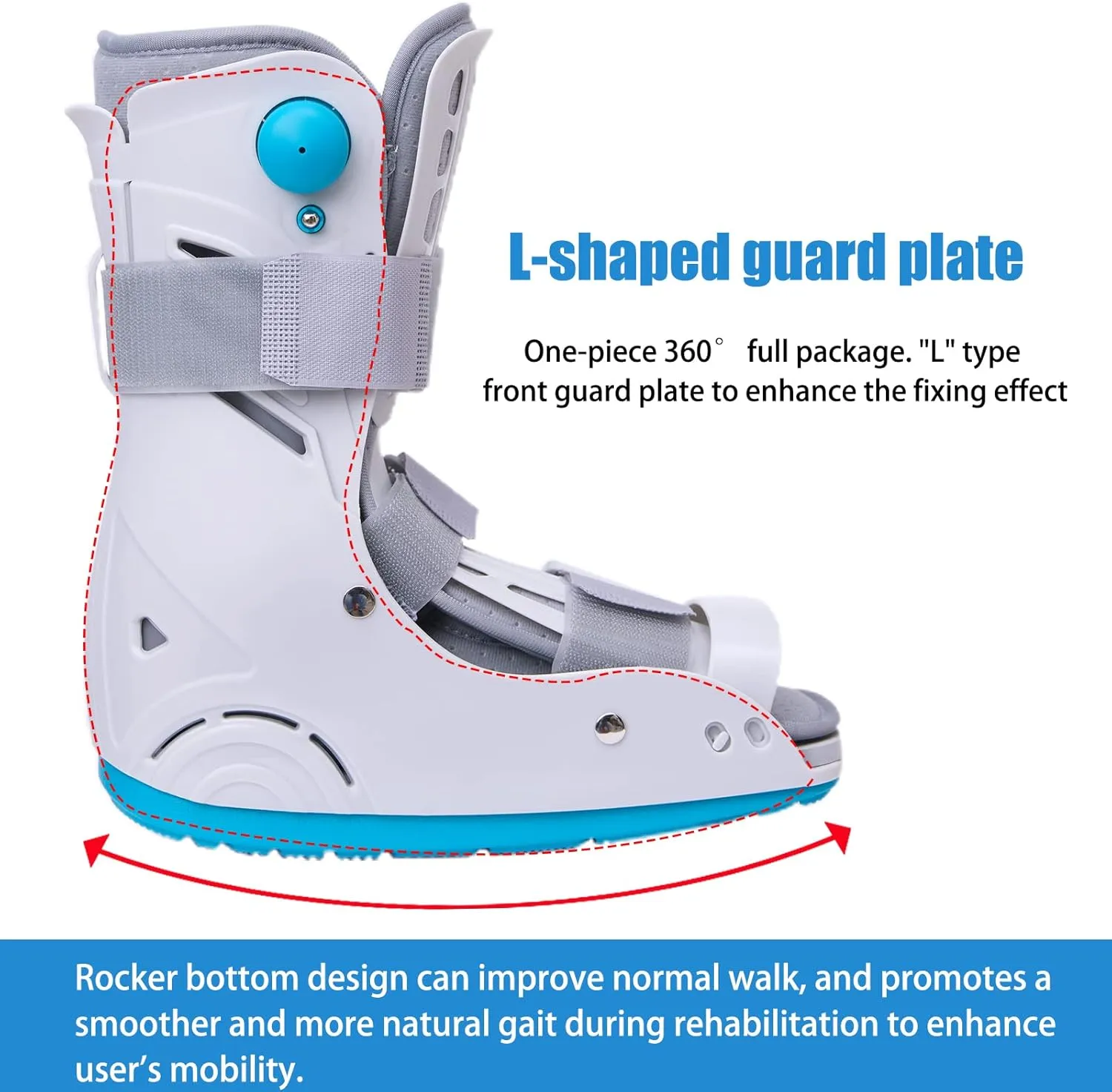 Air Cam Walker Fracture Boot, Medical Inflatable Walking Boot, Orthopaedic boot for Sprained Ankle, Stress Fracture, Broken Foot or Achilles Tendonitis (Manual Inflation, L)