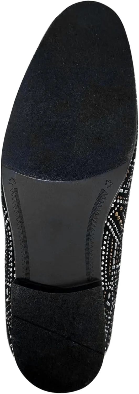 Amali Devy, Men's Dress Loafers, Slip-On Tuxedo Shoes for Men, Velvet Embellished Loafer Slippers