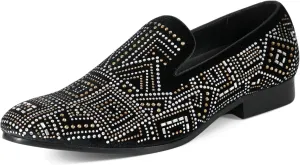 Amali Devy, Men's Dress Loafers, Slip-On Tuxedo Shoes for Men, Velvet Embellished Loafer Slippers