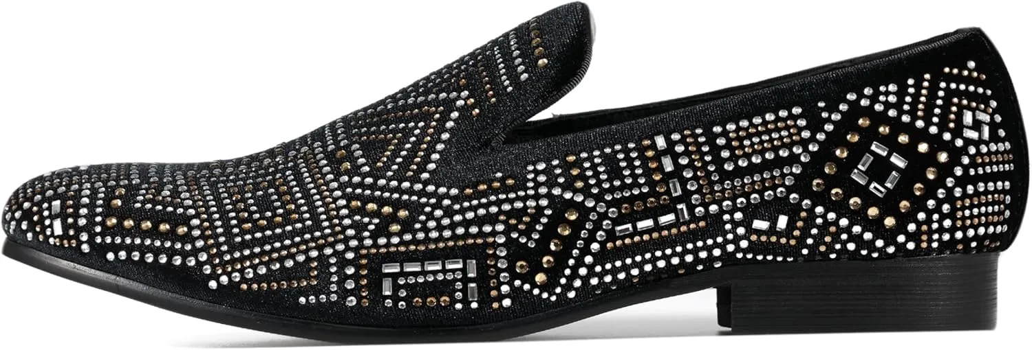 Amali Devy, Men's Dress Loafers, Slip-On Tuxedo Shoes for Men, Velvet Embellished Loafer Slippers