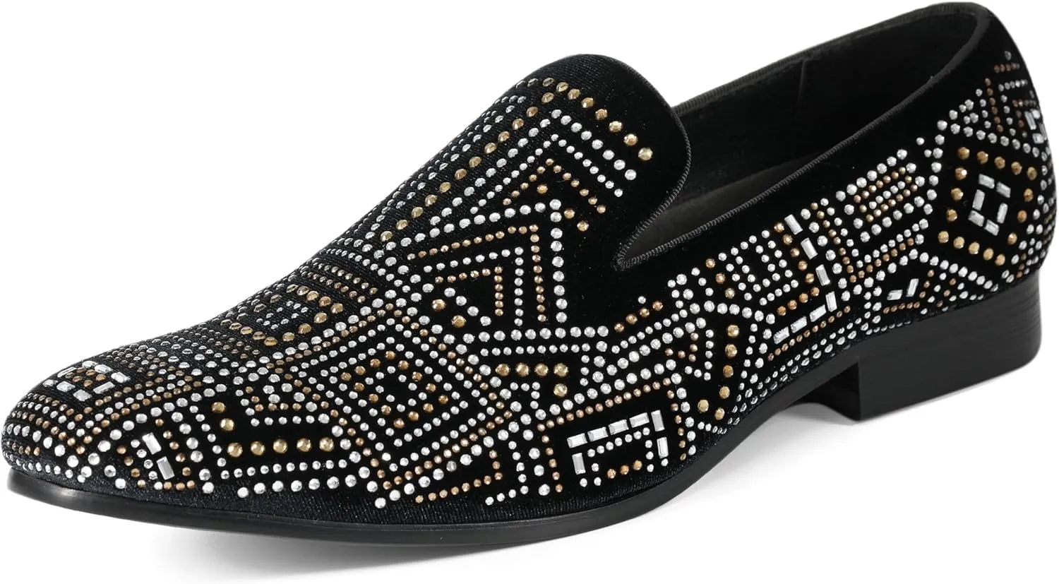Amali Devy, Men's Dress Loafers, Slip-On Tuxedo Shoes for Men, Velvet Embellished Loafer Slippers