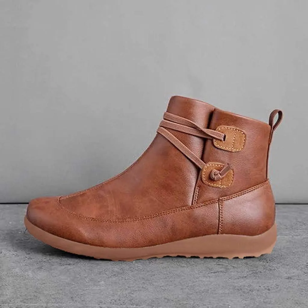 Ankle Boots for Women Retro Leather Zipper Booties V Cut Round Toe Low Heels Boots Classic Western Cowboy Boots