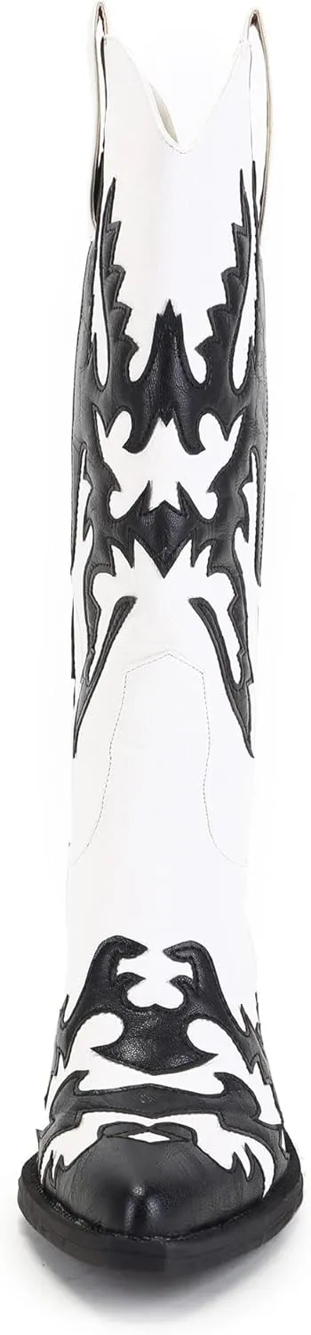 ANN CREEK Women's 'Claremont' Sexy Cowboy Boots Mid Calf Knee-high Patchwork Dressy Cowgirl Western Woman Chunky Heel Pointed Toe Trendy Knee High Tall Boots