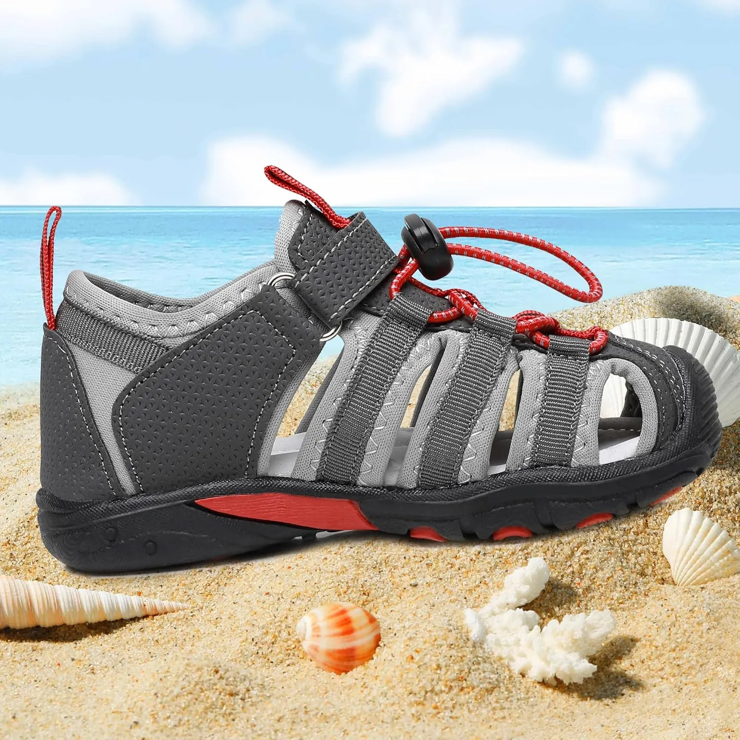 Apakowa Kids Boys Sandals Summer Outdoor Athletic Double Strap Closed-Toe Beach Sandals Sport (Toddler/Little Kid)