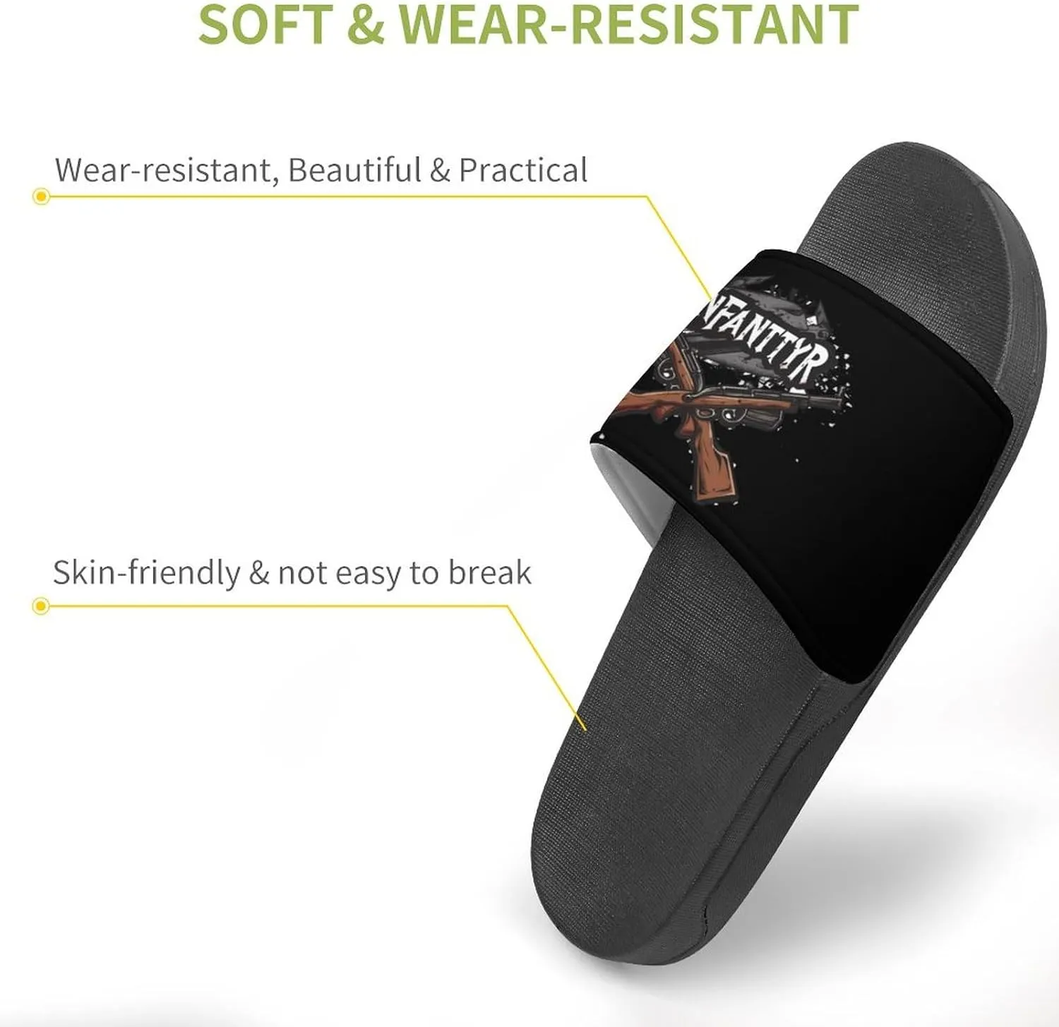 Army Infantry Crossed Rifles PVC Home Slippers Non-Slip Bathroom Slippers Durable Shower Shoes for Women Men