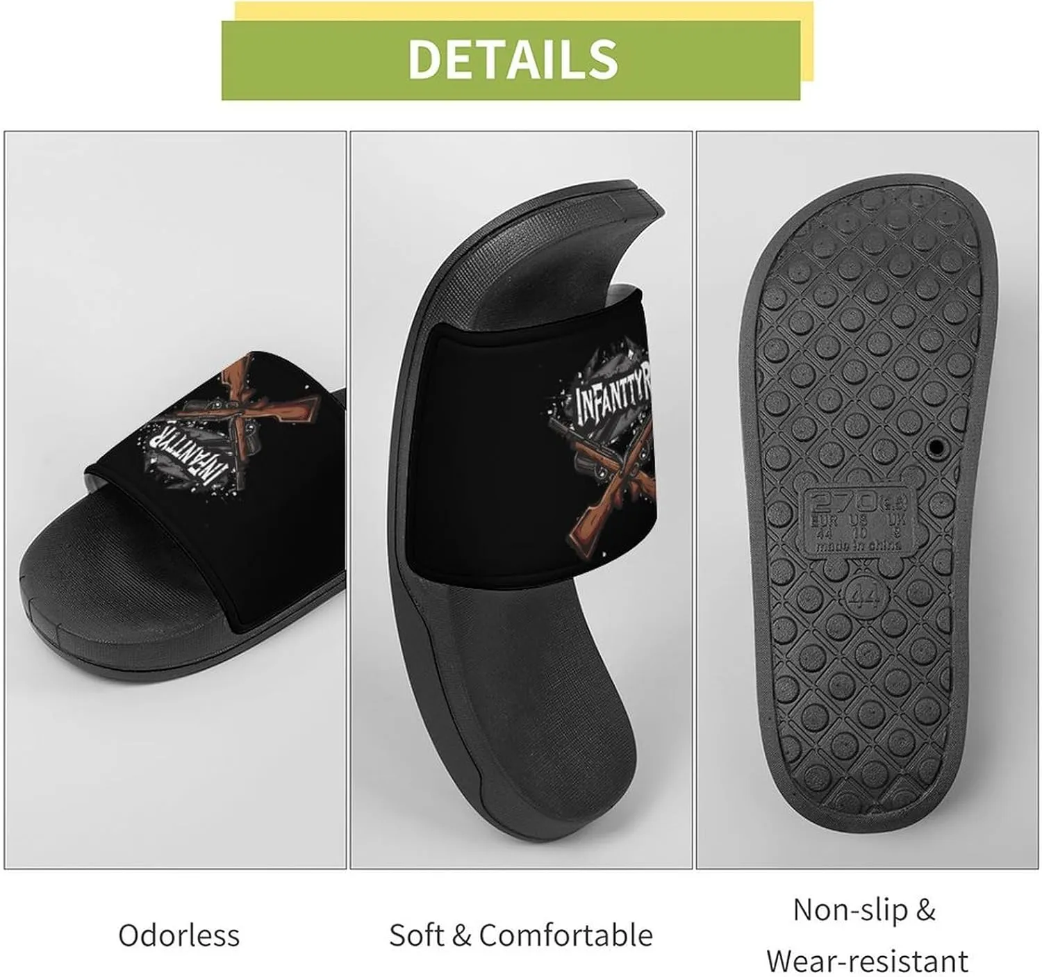 Army Infantry Crossed Rifles PVC Home Slippers Non-Slip Bathroom Slippers Durable Shower Shoes for Women Men