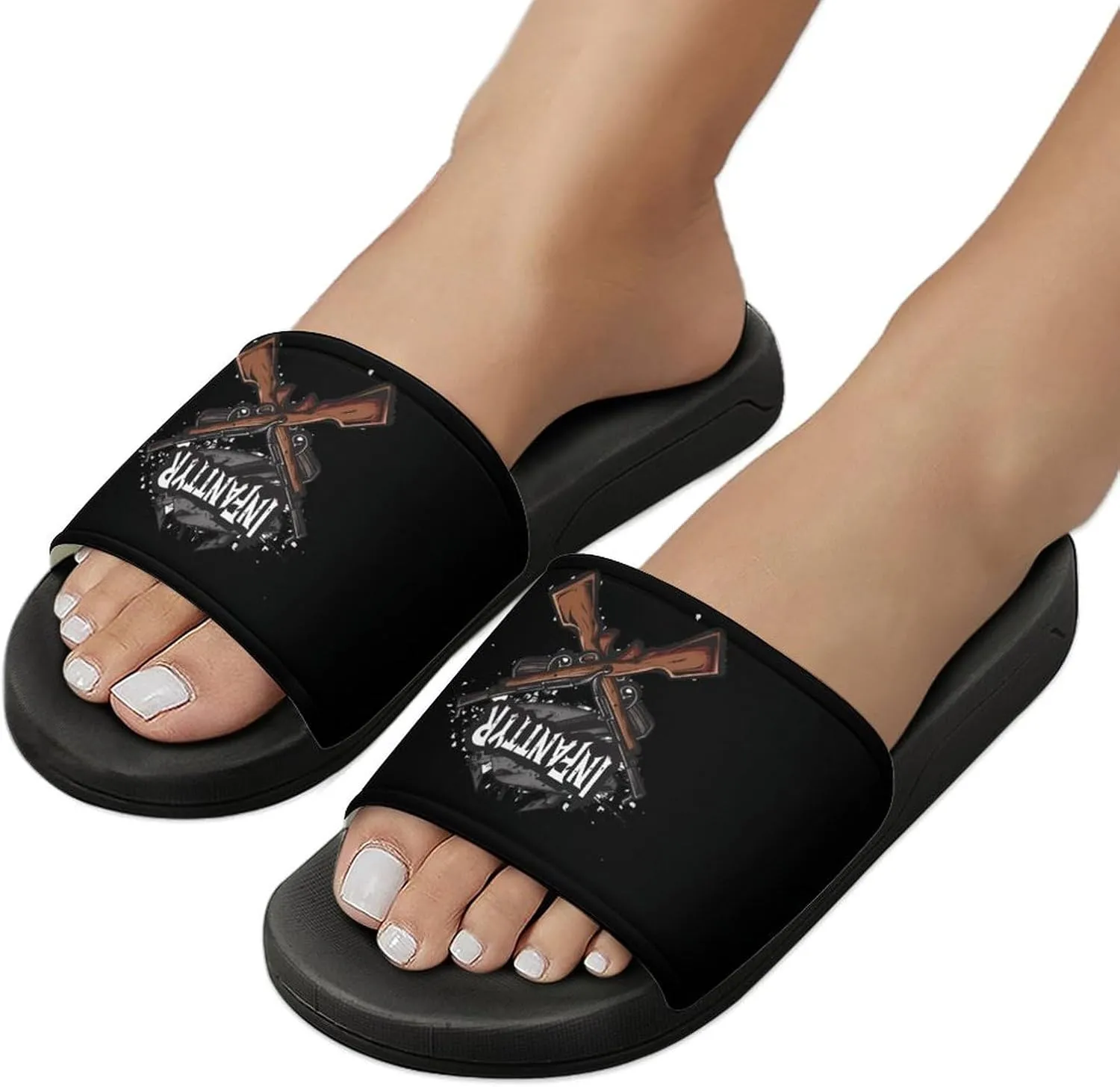Army Infantry Crossed Rifles PVC Home Slippers Non-Slip Bathroom Slippers Durable Shower Shoes for Women Men