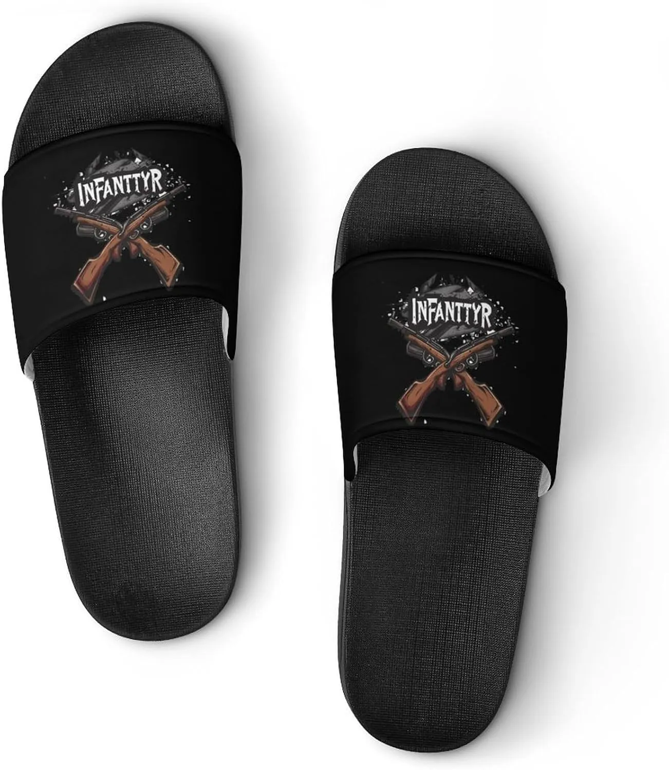 Army Infantry Crossed Rifles PVC Home Slippers Non-Slip Bathroom Slippers Durable Shower Shoes for Women Men