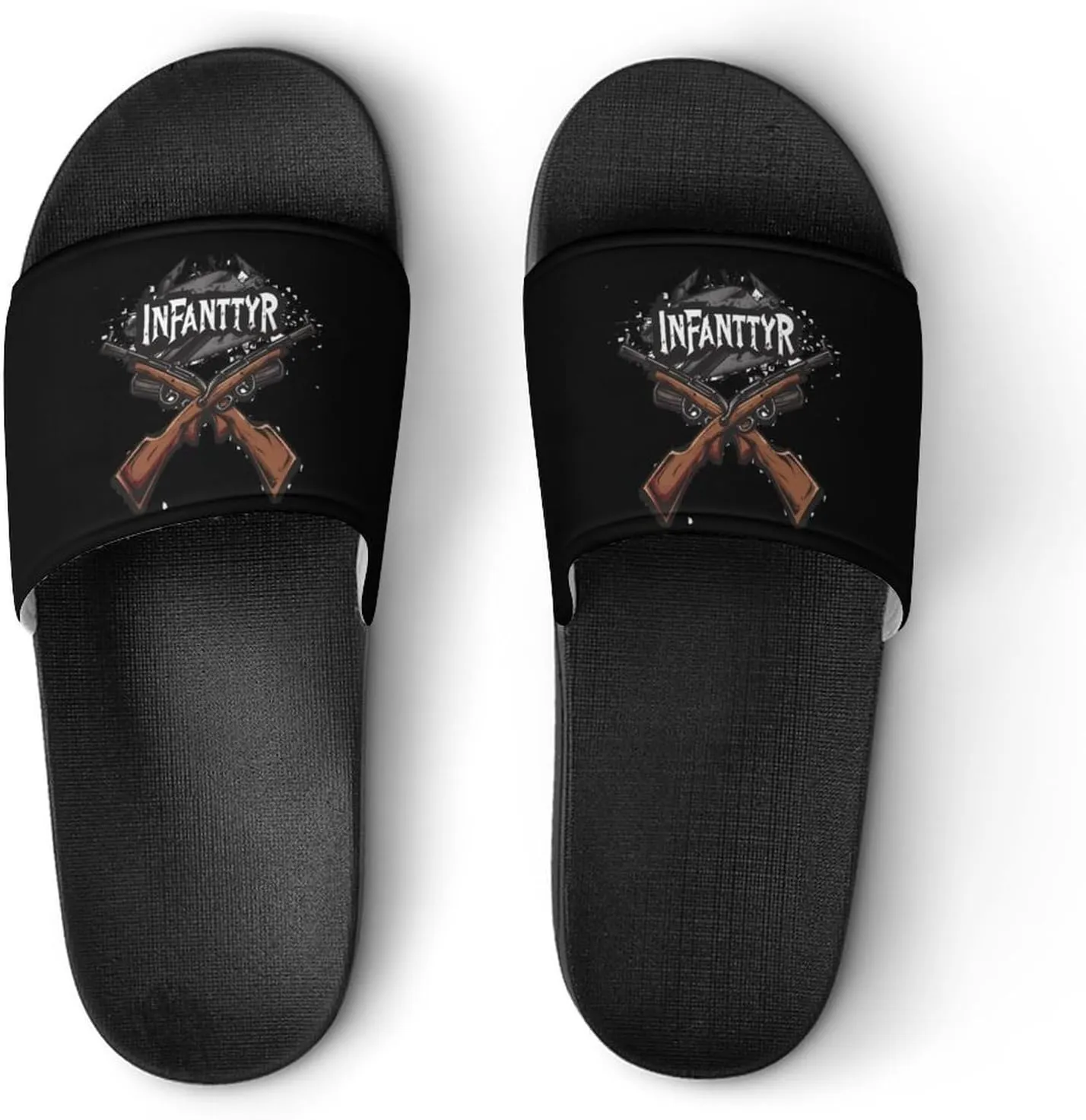 Army Infantry Crossed Rifles PVC Home Slippers Non-Slip Bathroom Slippers Durable Shower Shoes for Women Men