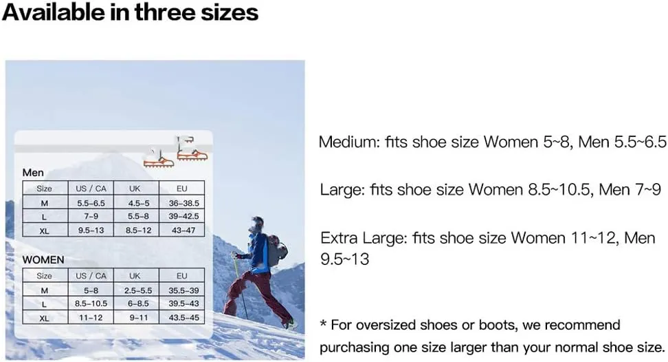 BaronHong Traction Cleats,Ice Snow Grips Crampons for Footwear with 18 Stainless Steel Spikes for Walking,Jogging,Climbing,Hiking on Snow and Ice (M/L/XL)