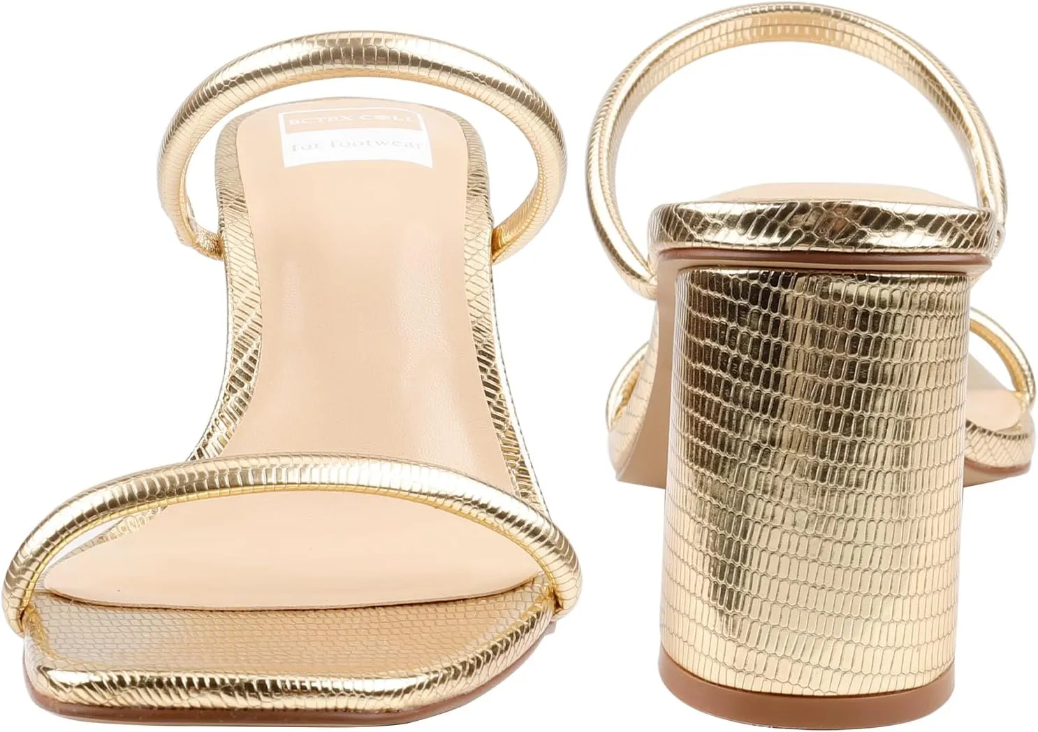 BCTEX COLL Women's High Heeled Sandal Two Strap Square Toe Slip on High-heeled Sandal High Heel Sandal Comfortable for Women