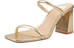 BCTEX COLL Women's High Heeled Sandal Two Strap Square Toe Slip on High-heeled Sandal High Heel Sandal Comfortable for Women