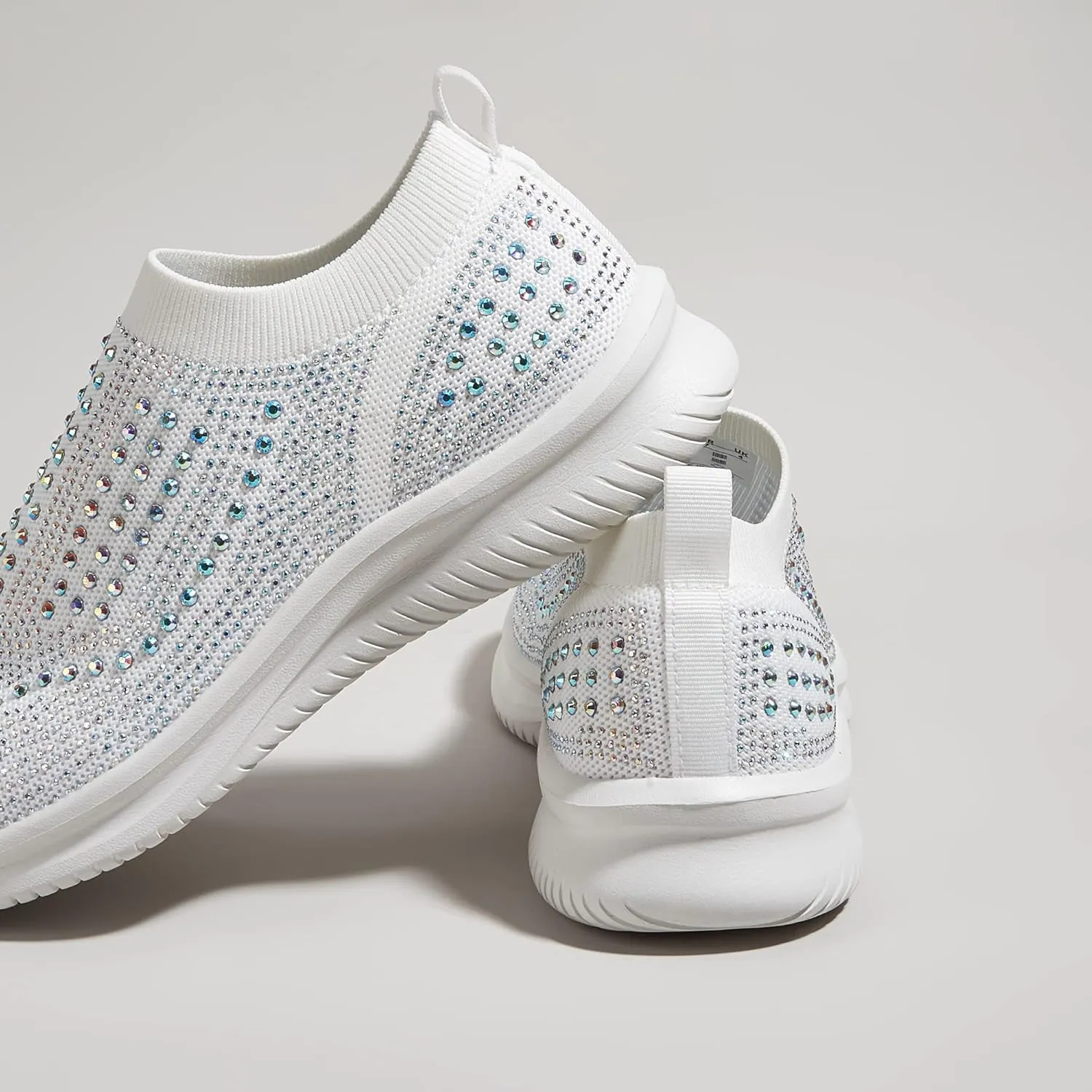 BELOS Women's Rhinestone Mesh Slip On Walking Shoes Fashion Breathable Spakle Glitter Sneaker