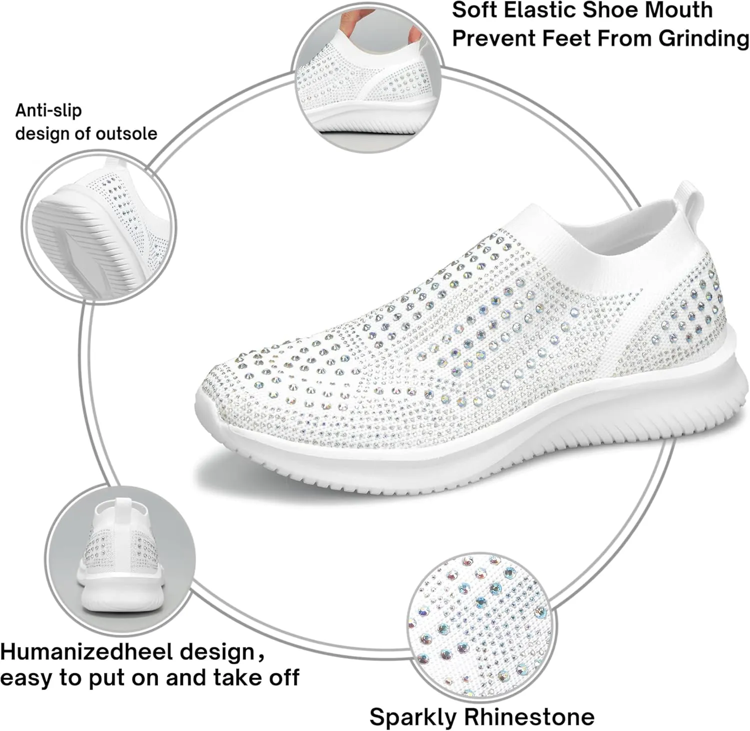 BELOS Women's Rhinestone Mesh Slip On Walking Shoes Fashion Breathable Spakle Glitter Sneaker