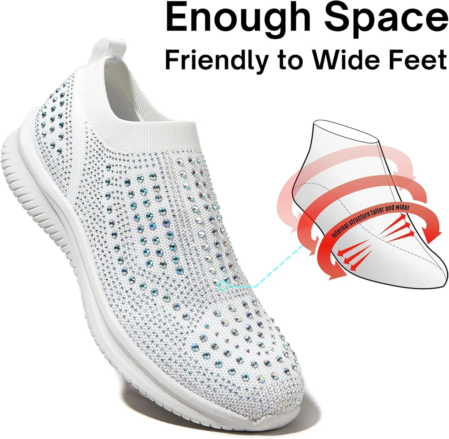 BELOS Women's Rhinestone Mesh Slip On Walking Shoes Fashion Breathable Spakle Glitter Sneaker