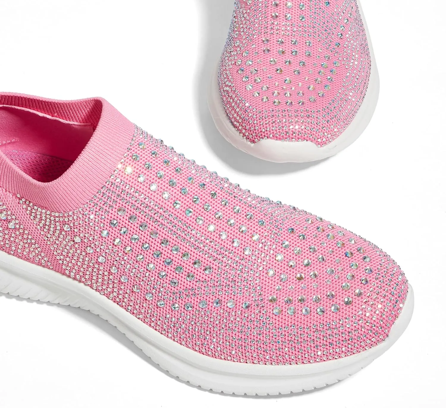 BELOS Women's Rhinestone Mesh Slip On Walking Shoes Fashion Breathable Spakle Glitter Sneaker