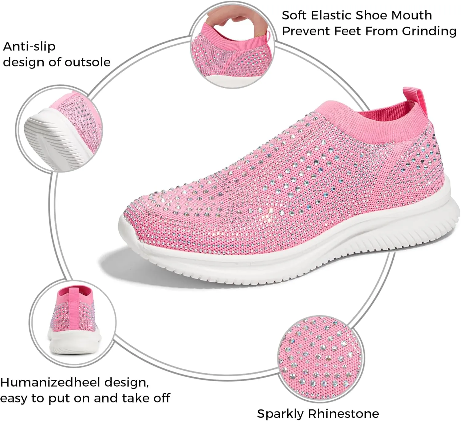 BELOS Women's Rhinestone Mesh Slip On Walking Shoes Fashion Breathable Spakle Glitter Sneaker