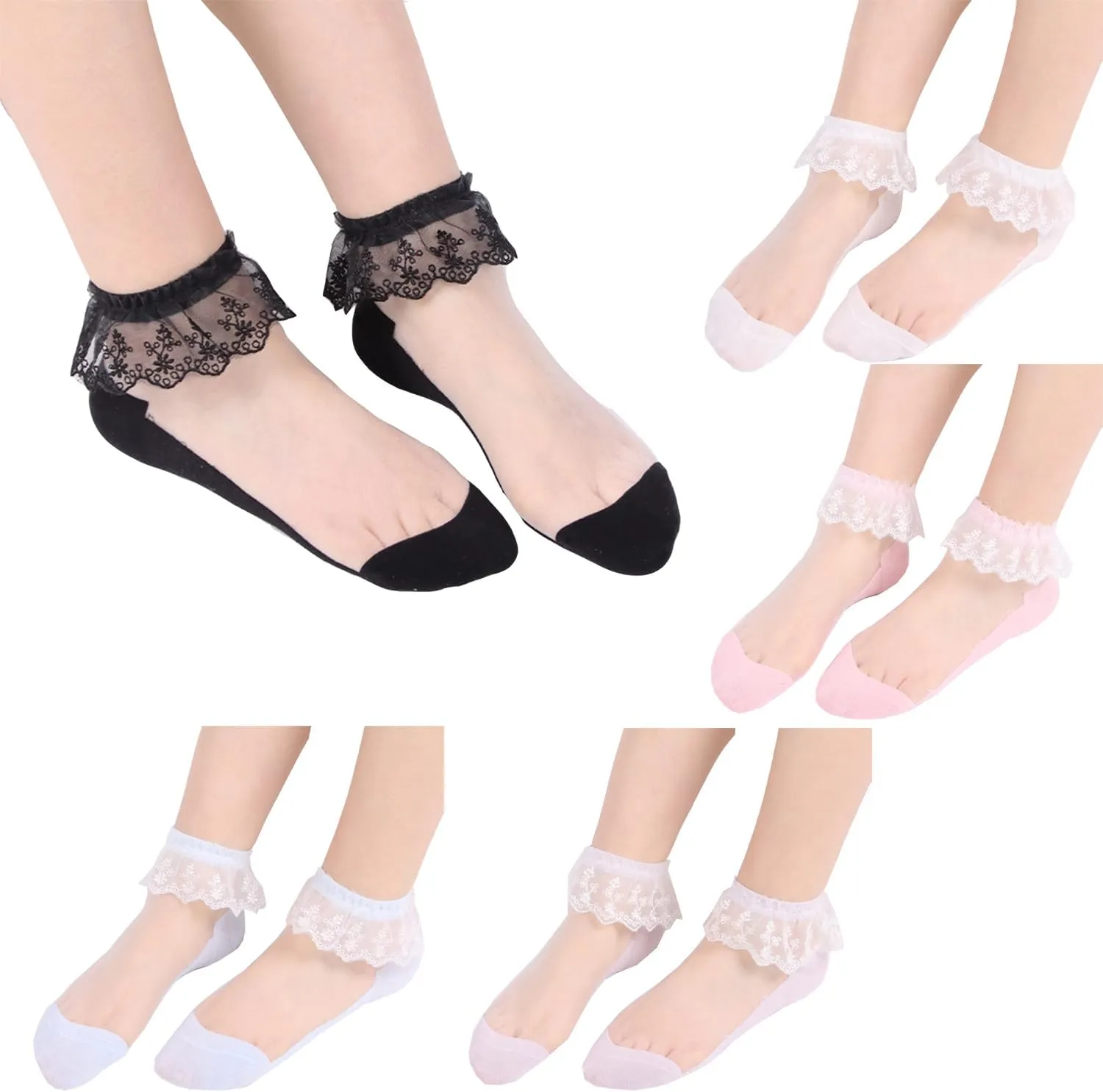 Benefeet Sox Womens Sheer Ankle Socks Girls Lace Mesh Nylon Socks Ultrthin Transparent See Through Summer Sock