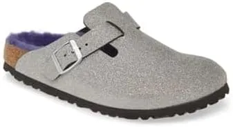 Birkenstock Boston Birko-Flor Clogs - Adjustable Strap, Durable Leather - 1014239 - Glitter Dust Silver