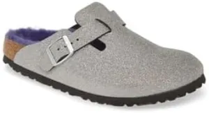 Birkenstock Boston Birko-Flor Clogs - Adjustable Strap, Durable Leather - 1014239 - Glitter Dust Silver