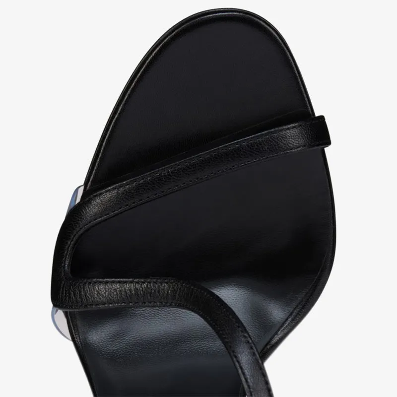 Black Leather Stiletto Sandals with Platform