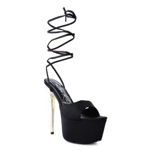 Black Platform Lace-Up Heel Sandals