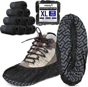 Black Shoe Covers Disposable Non Slip 100 Pack (50 Pairs): Extra Large Non-Woven Fabric Booties for Shoes Covers for Indoors Reusable,Breathable, Waterproof - Fits Up to Size 14 US Men