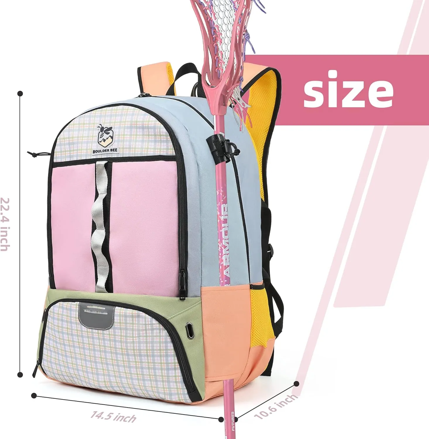 Boulder Bee Lacrosse Backpack with Stick Holders | Field Hockey Bag | Gift for Women
