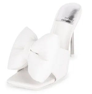Bow-Down Pin-Heeled White Squared Sandal Mules Jeffrey Flexible Flexible Gold Campbell Toe Open