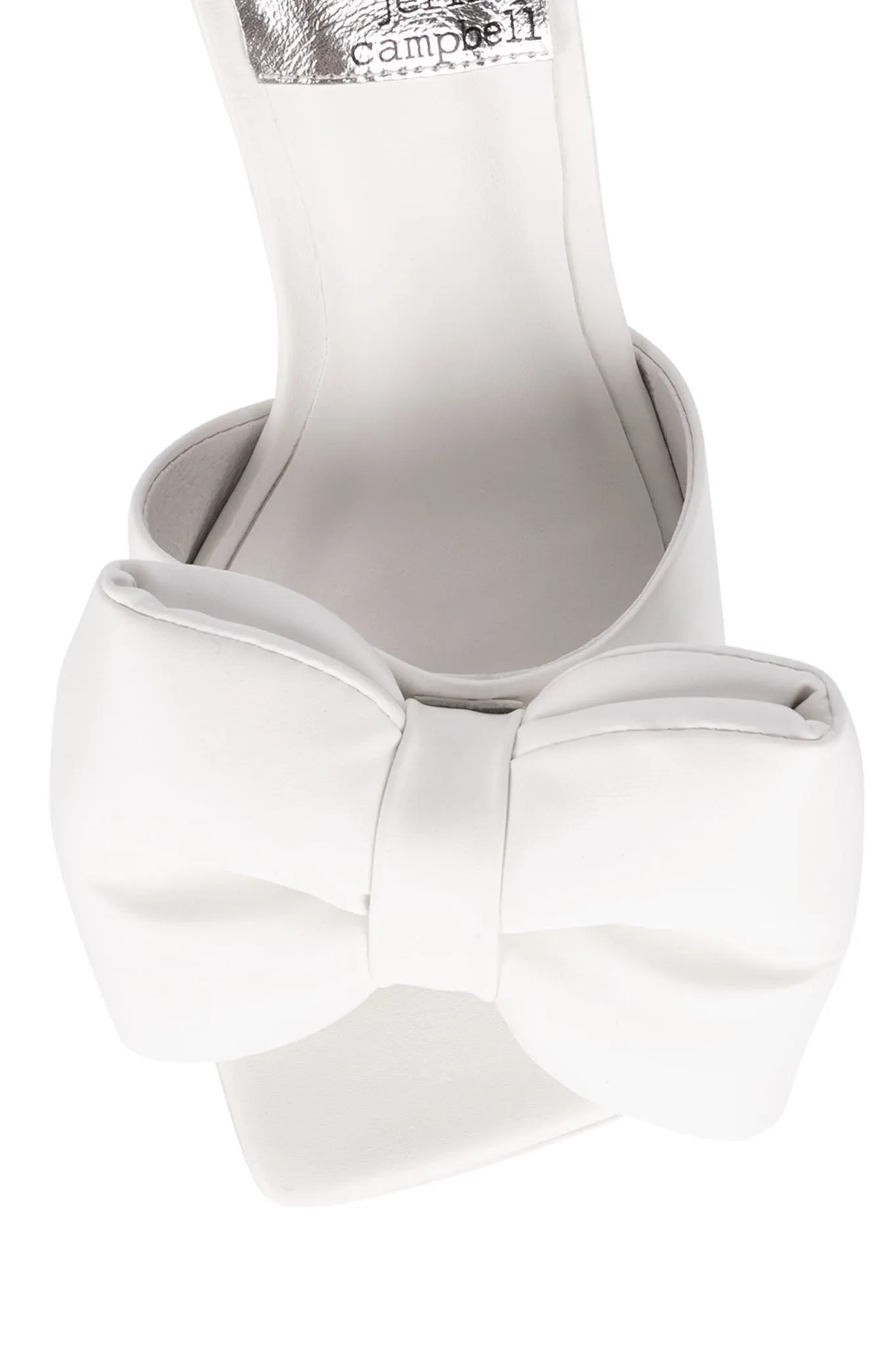 Bow-Down Pin-Heeled White Squared Sandal Mules Jeffrey Flexible Flexible Gold Campbell Toe Open