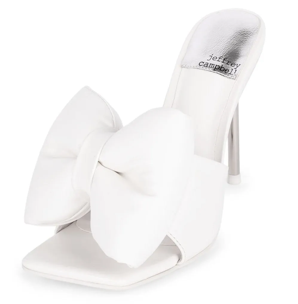 Bow-Down Pin-Heeled White Squared Sandal Mules Jeffrey Flexible Flexible Gold Campbell Toe Open