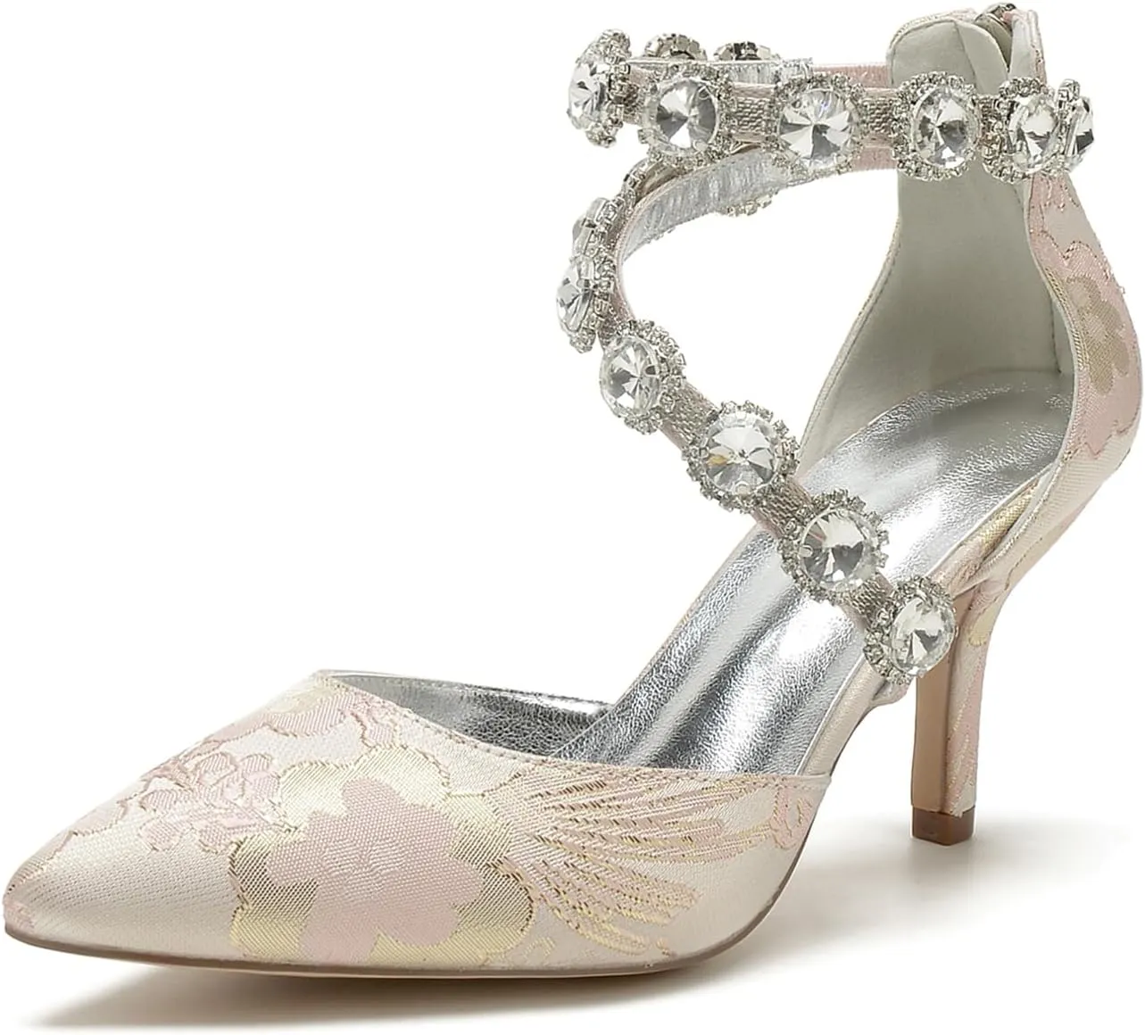 Bridal Silk Wedding Shoes Buckle Women Rhinestone Pointed Toe Satin Pumps High Heel Prom Shoes