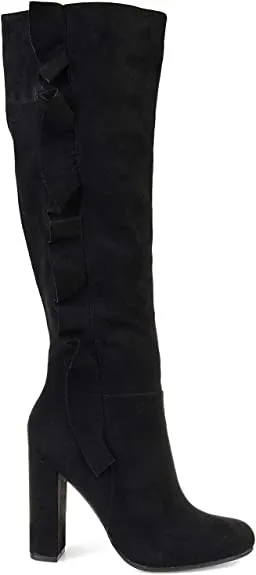 Brinley Co. Womens Knee-high Ruffle Boot Black, 8.5 Extra Wide Calf US